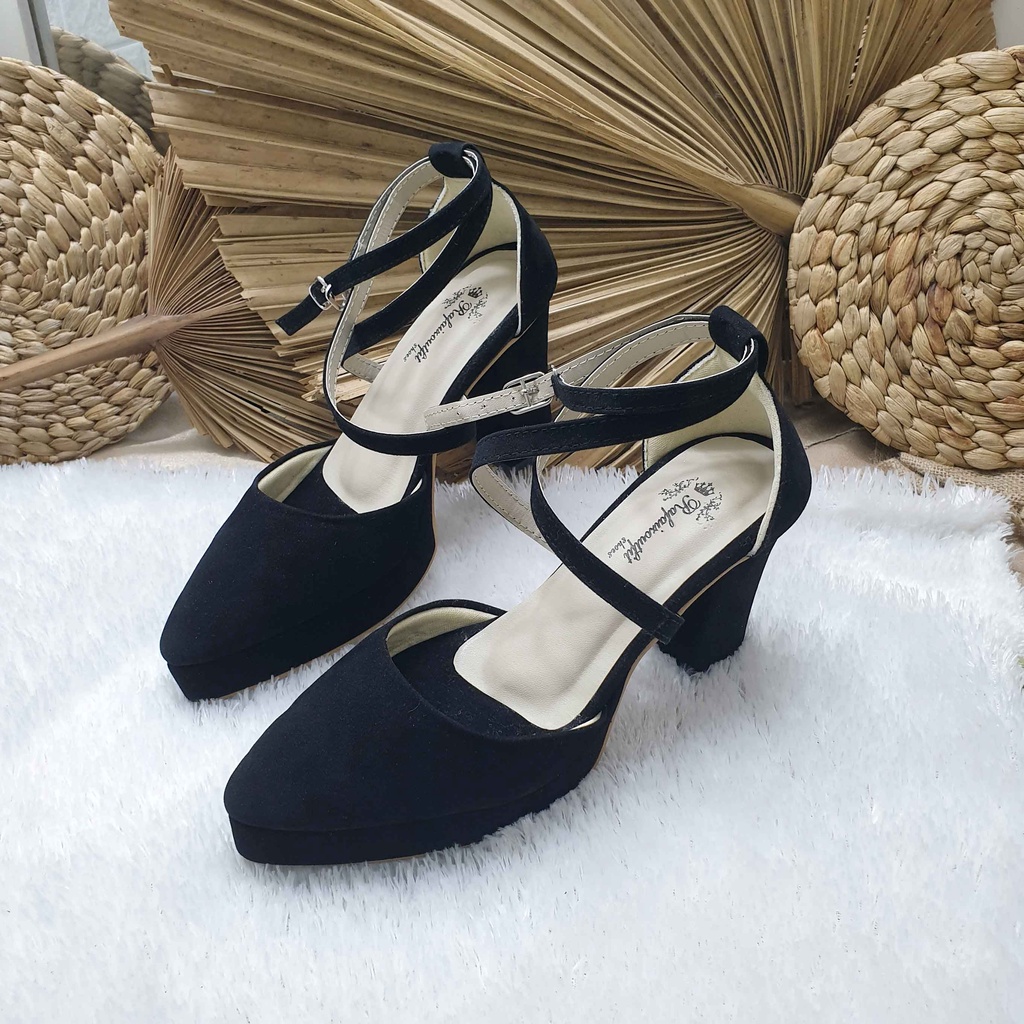 Sepatu wedding pesta Cantik July hitam 9cm tahu