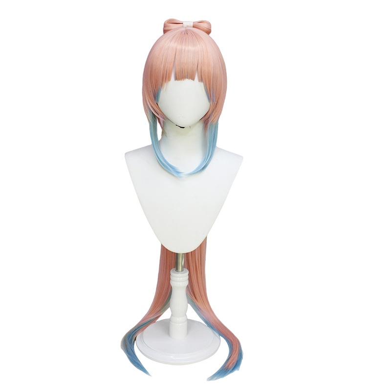 Genshin Karakter Coral Heart Sea Wig Highlight Gradient High Ponytail Bow cos Wig