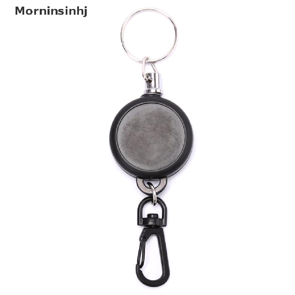 Mornin 1PC Reel Gantungan Kunci Tarik Ditarik id Badge Hitam Card Holder 60cm Keyring 60cm id