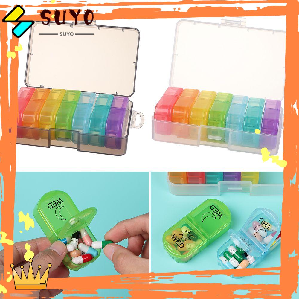 Suyo Pill Box Plastik Warna Pelangi 7hari AM PM Dispenser Obat