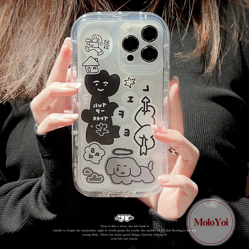 IPHONE Ins Kartun Anjing Stiker Graffiti Case Kompatibel Untuk Iphone11 7Plus XR 13 12 14 Pro MAX 8Plus X XS MAX 6 6S Plus Silicon Lembut TPU Airbag Shockproof Back Cover