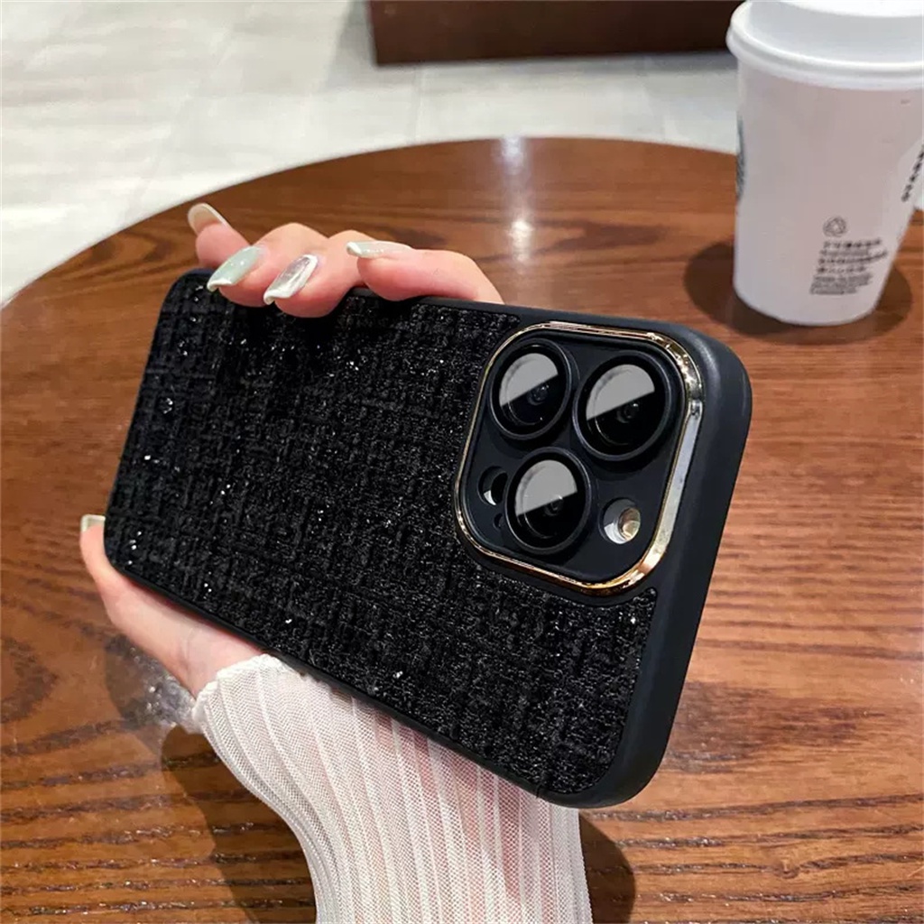 Casing Lensa Pelindung Kamera Metal iPhone 14 Pro Max Plus 13 12 Pro Max 11 Pro Max14 Plus Kain Mewah Tertutup Penuh shockproof Pelindung Belakang Lembut
