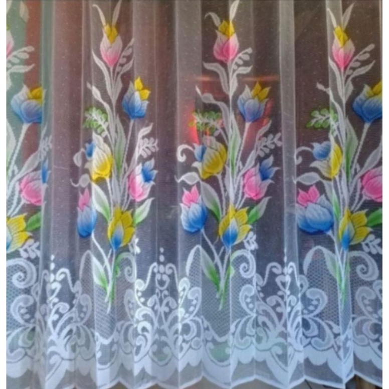 TIRAI GORDEN TRANSPARAN VITRASE DALAMAN GORDEN JENDELA MOTIF BUNGA TULIP DAN MATAHARI WARNA TERMURAH