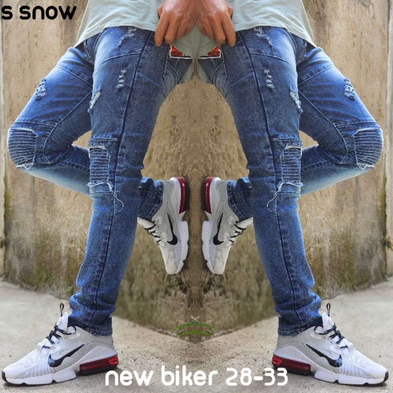 Celana Pria Jeans Biker Sobek Puring Jeans Ripped