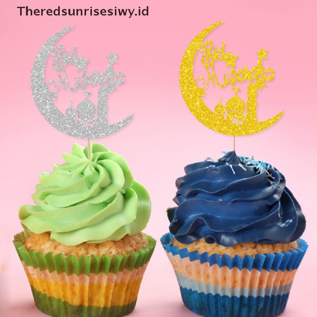 # Baju Lebaran # Hiasan Kue Akrilik Eid Mubarak Castle Moon CupCake Topper Dekorasi DIY~