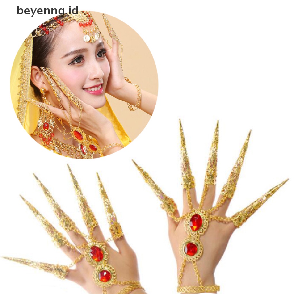 Beyen Perhiasan Jari Tari Perut Tari Rakyat Wanita Golden Kuku Panjang Untuk Tari ID