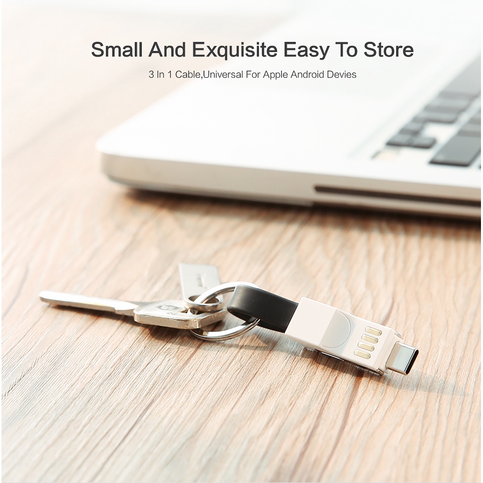 3in1 Gantungan Kunci Mini Micro USB &amp; Tipe C &amp; Kabel Pencahayaan Kabel Data Pengisian Cepat Kompatibel Untuk iphone Android/Penjualan Panas