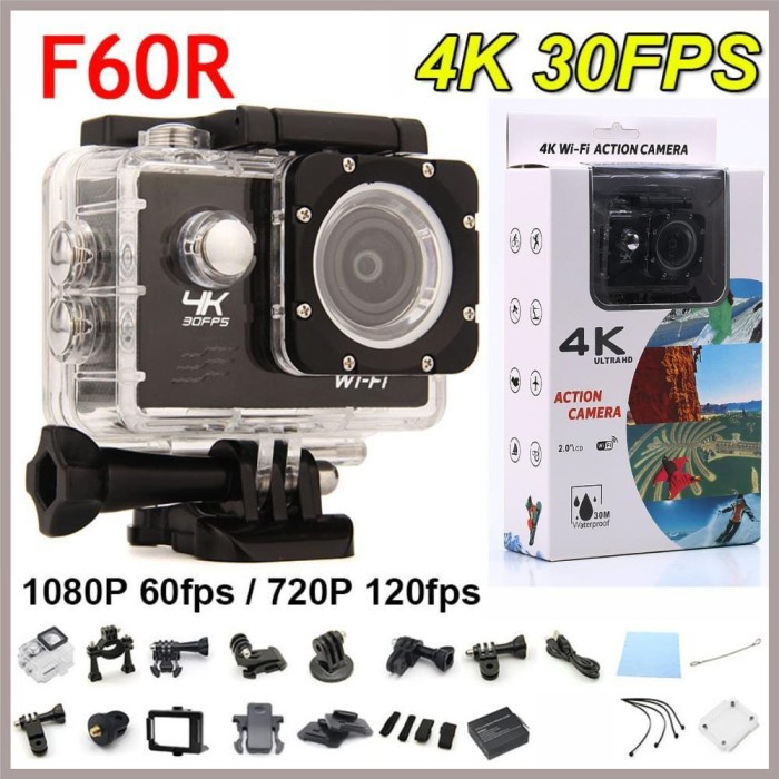 Set Action Camera Sport Cam 4k Wifi Waterproof 30M Case LCD 2" F60