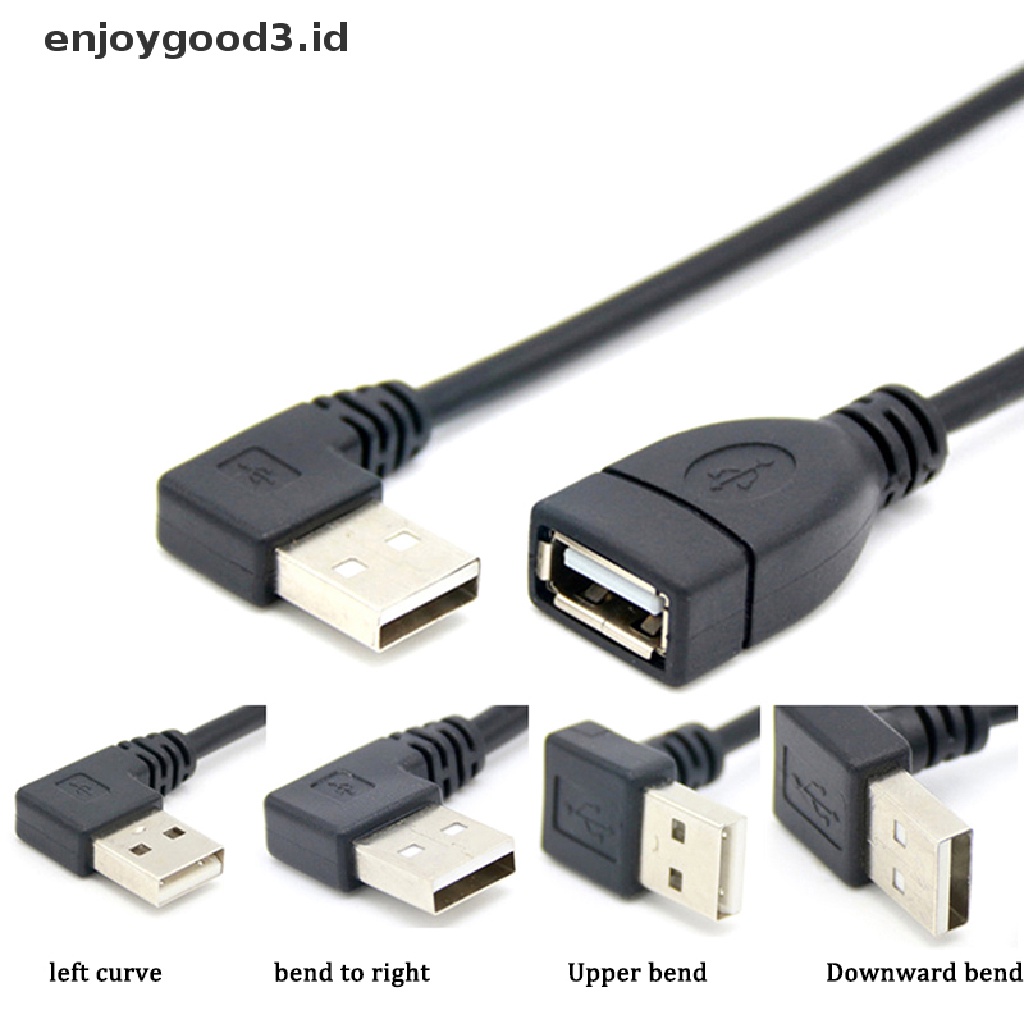 【 Rready Stock 】 USB 2.0 A Male To Female 90 Angled Extension Adaptor Cable USB2.0 Male To Female Right / left / down / up Black Cable Cord （ ID ）