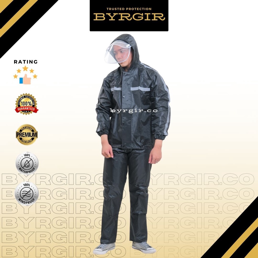 BYRGIR  Jas Hujan Setelan Premium Pria Wanita Tebal Anti Angin Rembes Raincoat Motorcycle Bike Bicycle Rain Jacket Jaket Rain Mantel Hujan Anti Lembab Gerah Penutup Wajah Faceshield