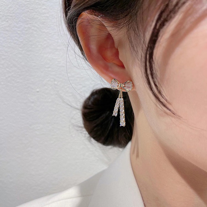 1pasang Anting Korea Zirkon Ikatan Simpul Drop/Anting Rumbai Berkilau Trendi Untuk Hadiah Perhiasan Wanita Gadis