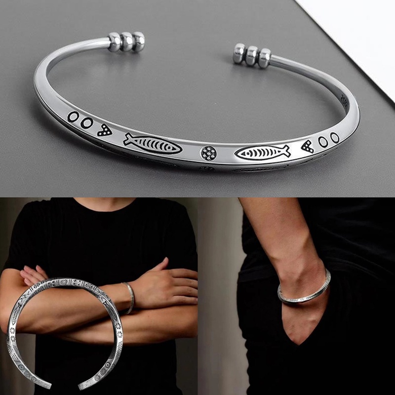 Vintage Mobius Ukir Ikan Gajah Totem Gelang Wanita Pria Twist Ban Lengan Manset Gelang Terbuka Tren Perhiasan Hadiah