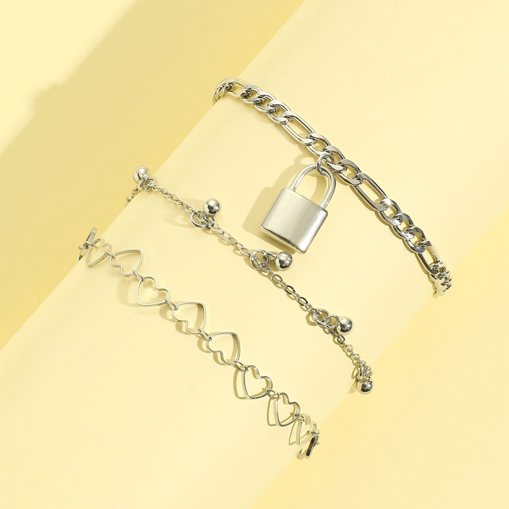 Gelang Kaki Sederhana, Kecil, Segar, Berbentuk Hati Jantung Hati Kreatif, Multi-layer Kunci Rantai Rumbai, Gelang Kaki Liontin