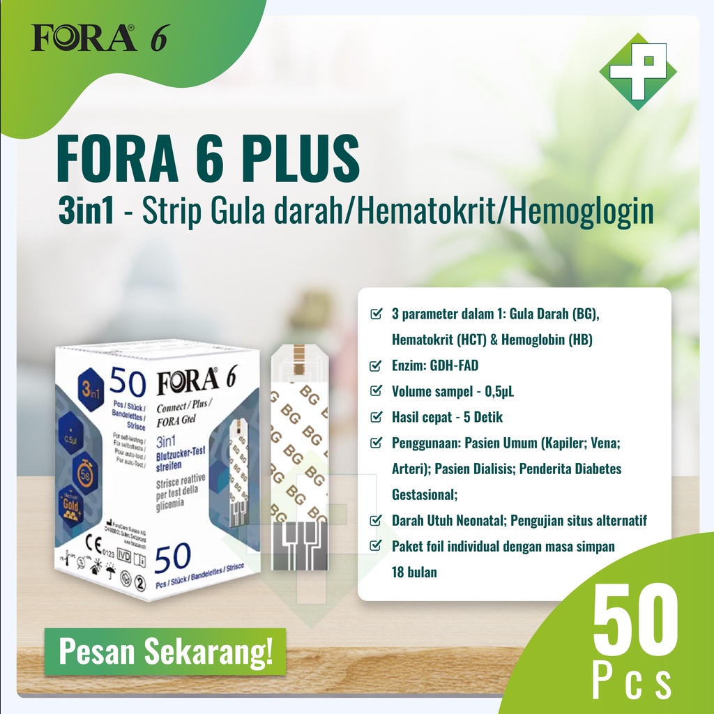 Fora 6 Plus Strip 3 in 1 / Blood Glucose, Hematrocit &amp; Hemoglobin 25's