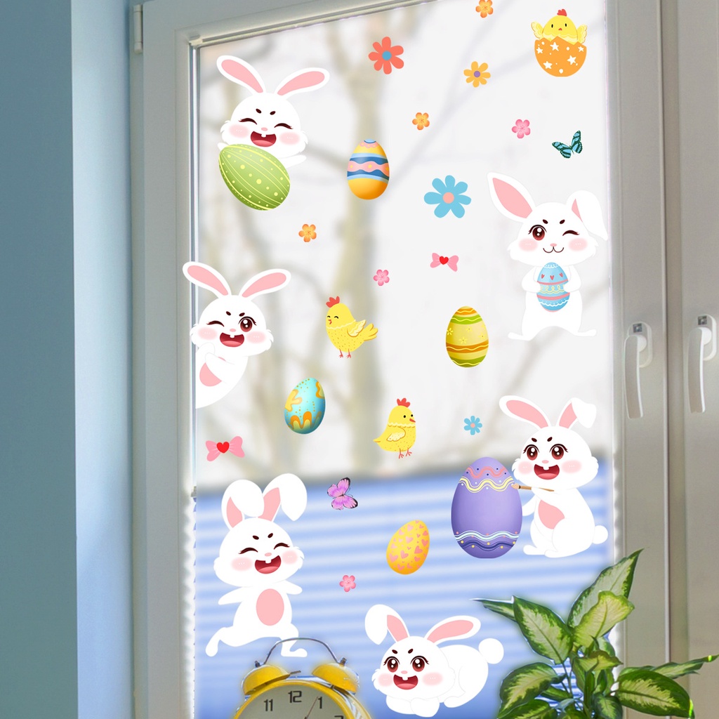 Easter Egg Bunny Butterfly Stiker Dinding Ruang Tamu Kamar Tidur Dekorasi Wall Decals