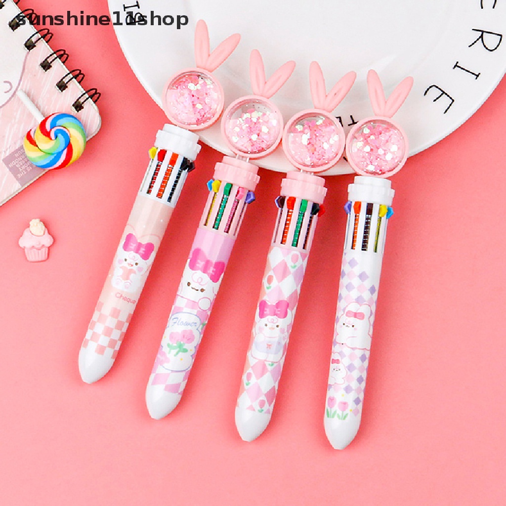 Sho Kelinci Lucu Kartun 10warna Bolpoin Lucu Multicolor Bolpoin Sekolah Kantor Supply Hadiah Alat Tulis N