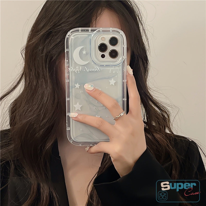 IPHONE Kompatibel Untuk Iphone11 Pro 7Plus 8Plus XR X 6Plus XS Max11 13 12 14 Pro Max Fantasi Langit Berbintang Lembut Tpu Case Gradien Bintang Bulan Pewarna Shockproof Airbag Pasangan Ponsel Cover
