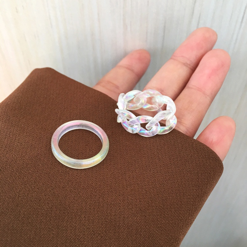 2pcs/set Cincin Rantai Geometris Resin Temperamen Set Untuk Wanita