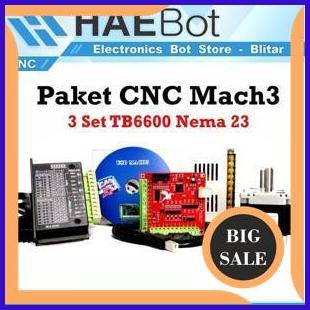 last stok [HAEBOT] Paket CNC Mach3 USB 3 Set TB6600 Nema 23HS5628 Stepper PSU Bitsensor Ro