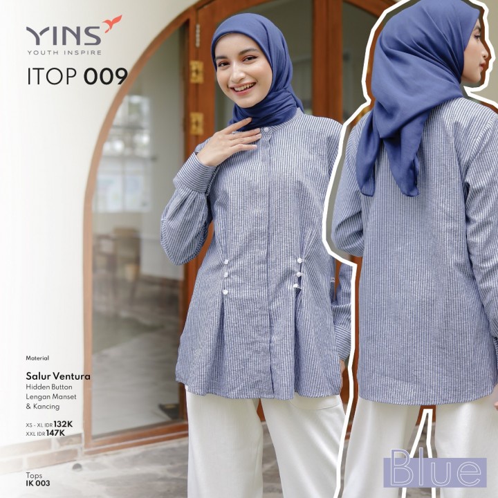 Atasan YINS ITOP 009 Terbaru / Blue - Choco / Kemeja - Blouse