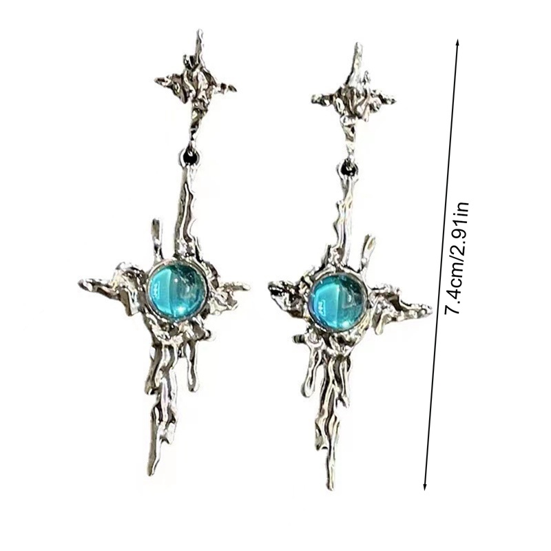 Tidak Teratur Logam Cair Salib Moonstone Menjuntai Anting-Anting Gadis Muda Tren Logam Salib Moonstone Tetes Anting-Anting