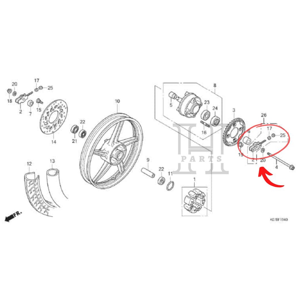 SETELAN PENYETEL RANTAI KANAN ADJUSTER R CHAIN ASSY BLADE 110 SUPRA 125 FI 4054A-K07-900 ASLI ORIGINAL AHM HGP HONDA