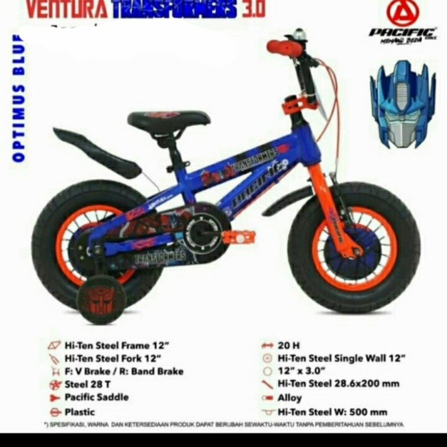 Sepeda Anak BMX 12 Pacific Ventura Transformer Bumblebee optimus blue