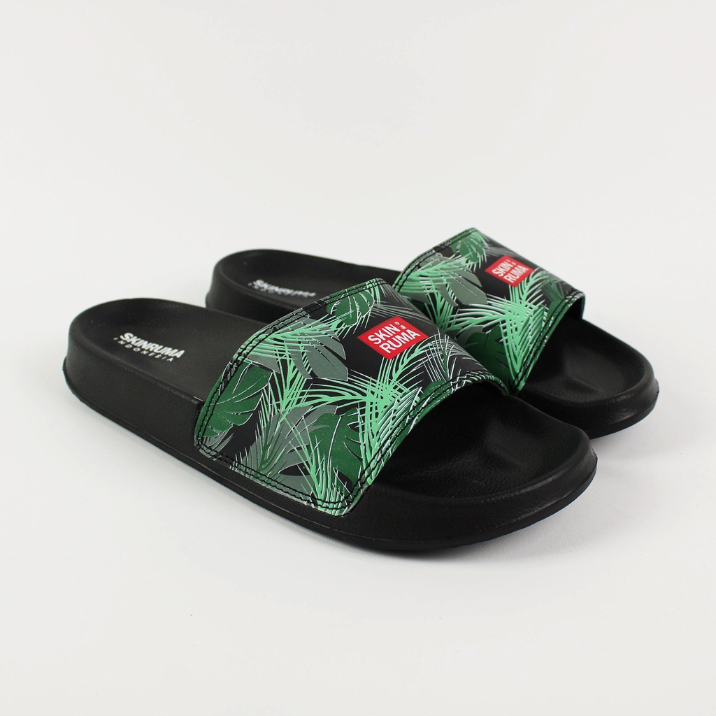 Sendal Slop Pria Wanita SKINRUMA Leaf Green Hitam / Slip On Pria / Slide Pria / Sendal Outdoor / Sendal Cowok