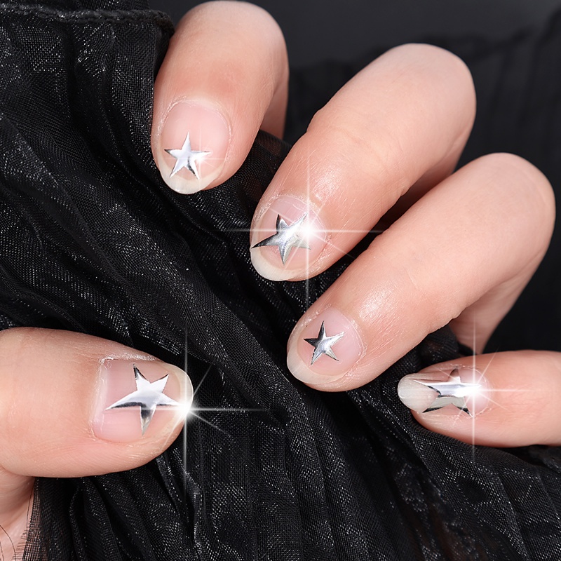 1lembar 3D Realistis Timbul Perak Meteor Tidak Teratur Bintang Berujung Lima Self-Adhesive Nail Art Stiker Decals Manicure Aksesoris