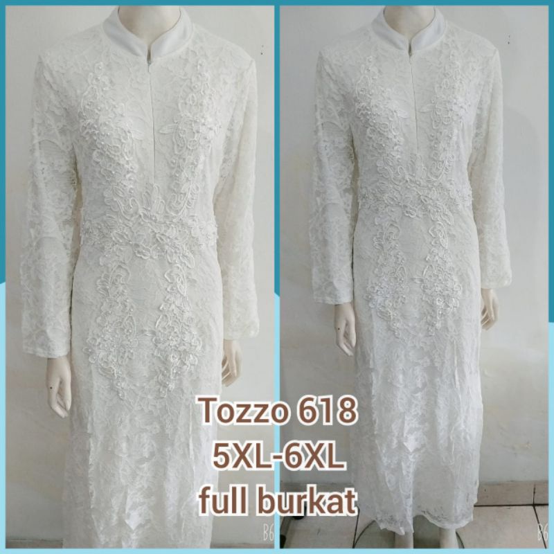 618.Gamis putih Tozzo original import full brukat/Gamis seragaman