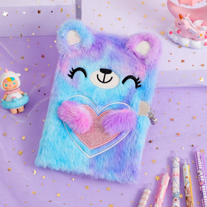 

Notebook gembok anak perempuan buku diary bulu halus kado ultah anak