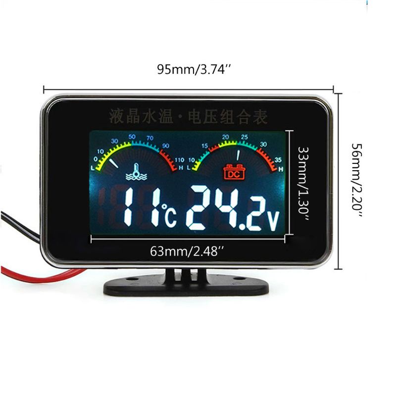 2in1 LCD Digital Pengukur Temperatur Air + Voltmeter Tekanan Air untuk Mobil 12-24V Water Temp Temperature M10