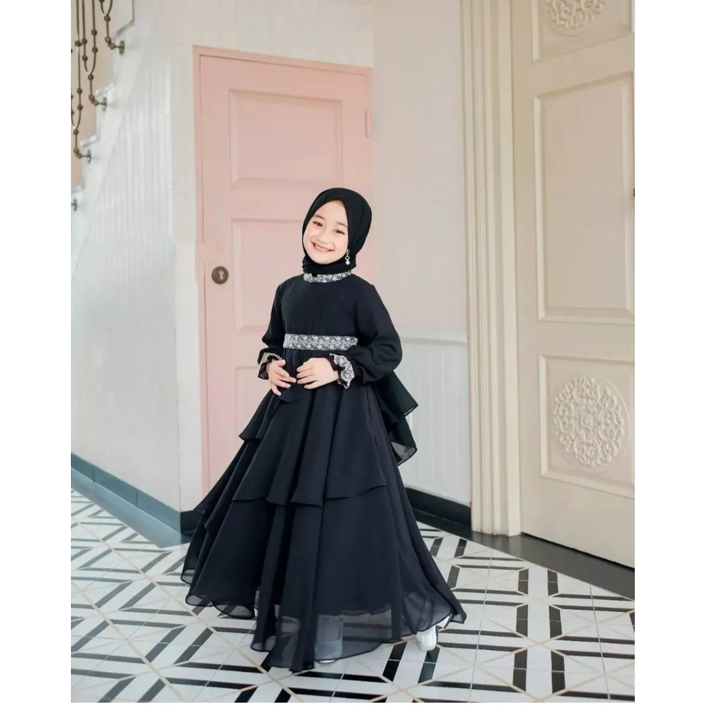 Gamis anak Perempuan MIKAYLA KIDS KF Umur 5 6 7   ( M = LD 80cm ), 8 9 10 ( L = LD 85cm ), 11 12 13 tahun  XL LD 90cm BAHAN CERUTY BABYDOLL PREMIUM MOTIF POLOS GAMIS ANAK TERBARU 2023 KEKINIAN DRESS LEBARAN ANAK PREMPUAN Couple kakak Adik Keluarga