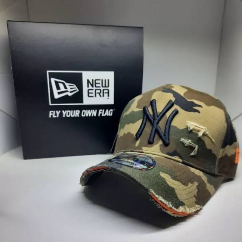 Topi Grade Import Baseball Hat Damage Ripped Sobek Robek NY, Topi Bisbol NBA Cap Loreng Camo Bisa CO
