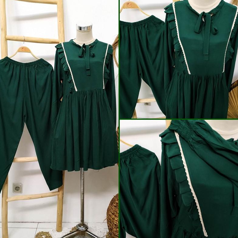 [ART. 77657] one set rayon premium polos pendek busui setelan rempel dada lengan panjang LD 110 cm