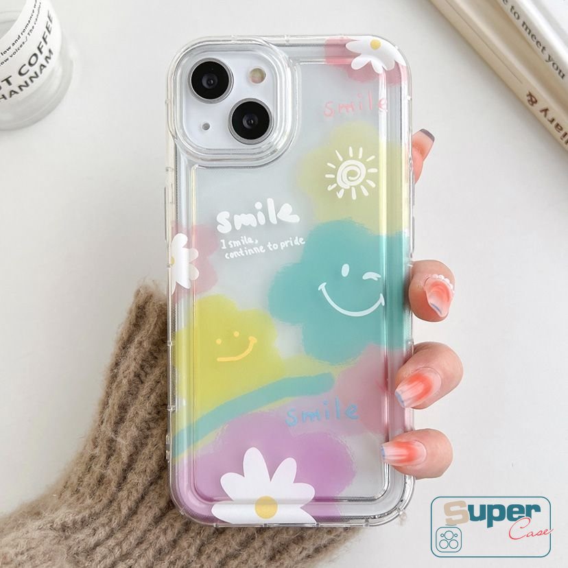 Cute Smiley Love Heart Clear Soft Tpu Case Untuk Xiaomi POCO F4 Redmi Note8 Note9 10s 11 10 11s Redmi 12C 10C 9 A1 10 9A 9T 10A 9C Ins Korea Sun Flower Airbag Shockproof Cover