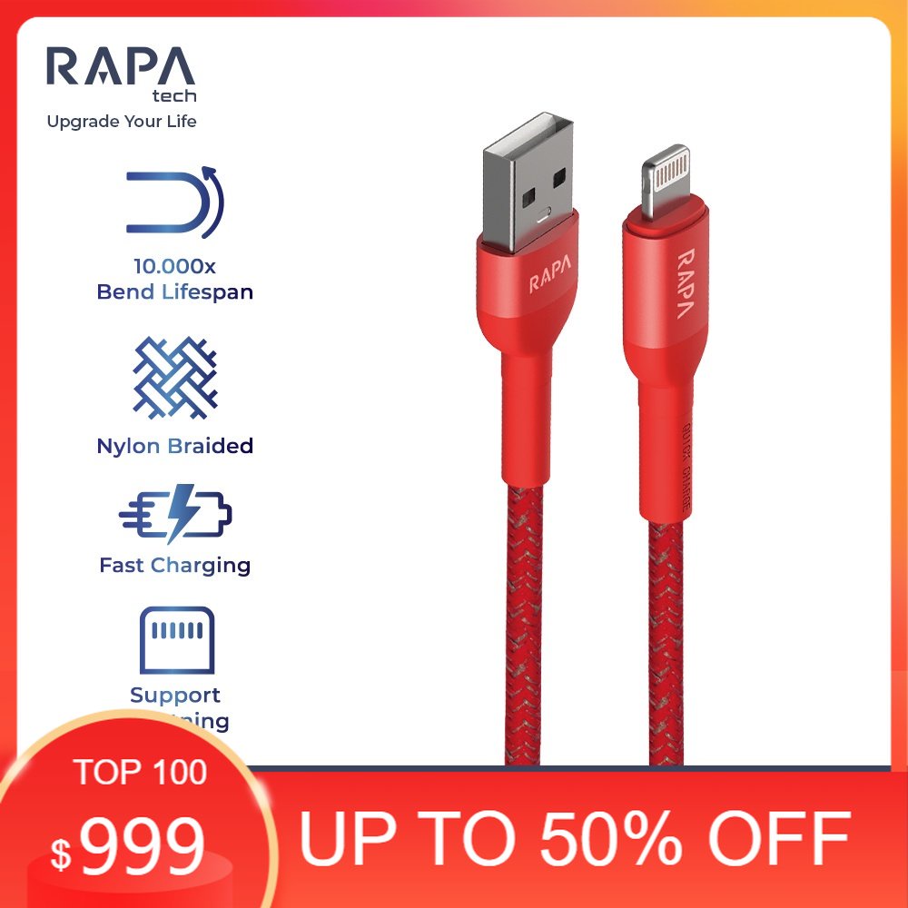 RAPAtech LINE I ORIGINAL KABEL DATA USB LIGHTNING FAST CHARGING 2.4A 100cm FOR IPHONE 6 7 8 X XS MAX XR 11 12 13 14 PRO MAX