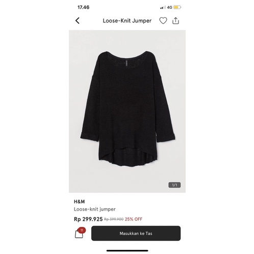 100% original store h&m loose knit jumper hnm sweater atasan wanita hitam