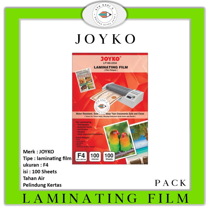 

JOYKO- Film Pelapis Folio / Laminating Film LF100 - 2234 F4 - 1 PACK