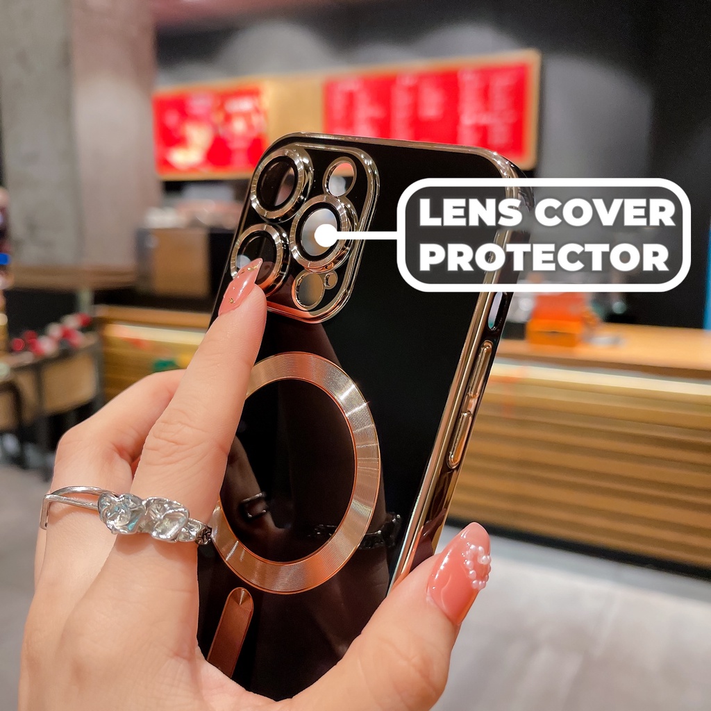 IPHONE Casing Magnetik Untuk Iphone14Plus14 Pro Max Mewah Persegi Plating Frame Phone Case Untuk Iphone11 12 13 14 Pro Max Lensa Kamera Cover Pelindung