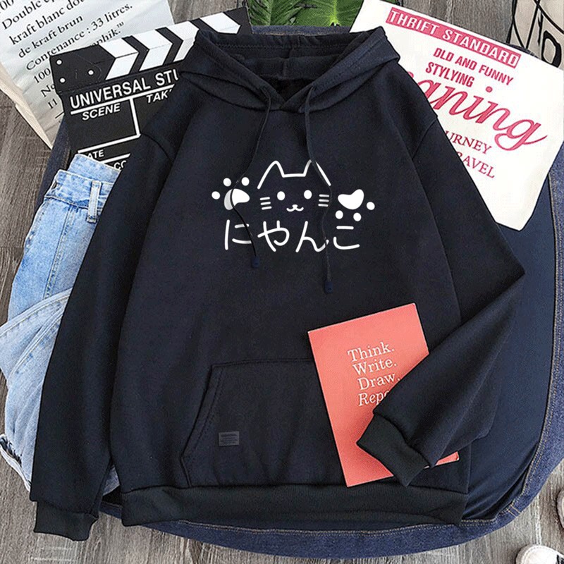 Parisdivarious Sweater Hoodie Jemper Kucing Lucu Bahan Fleece Size S - XXL (Pria &amp; Wanita)