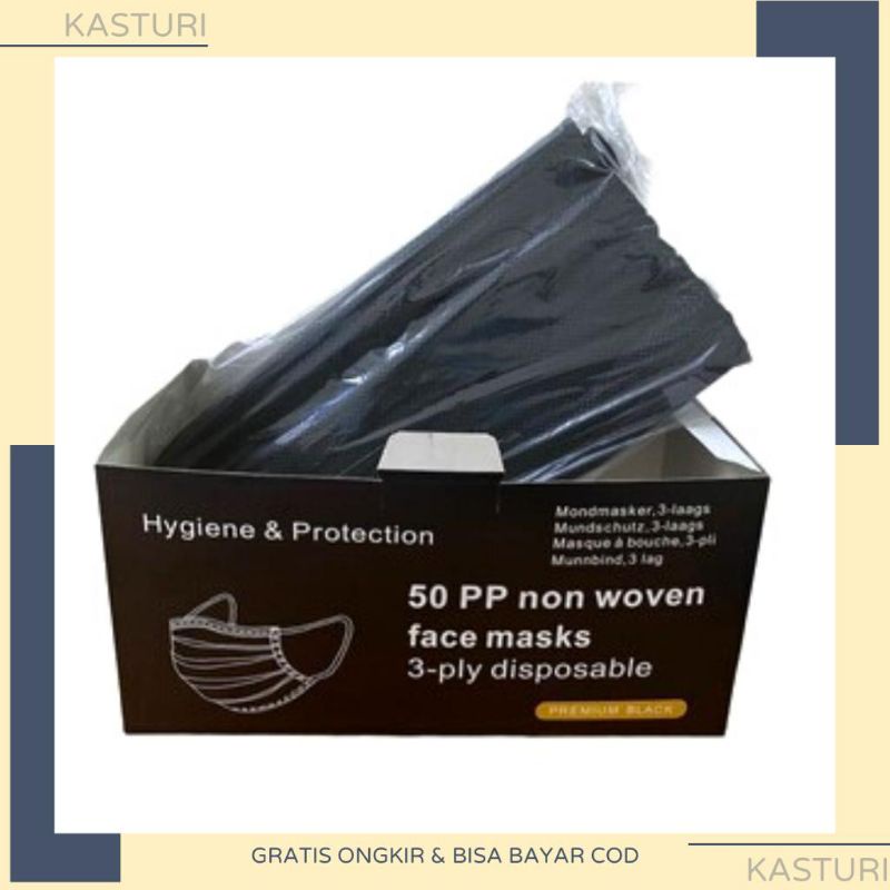 MASKER EARLOOP HEADLOOP 3PLY IMPOR BIRU HITAM PUTIH TALI CANTOL HIJAB SILANG ISI 50 PCS