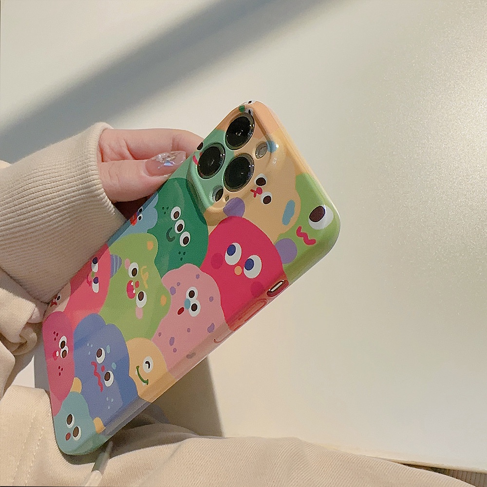 IPHONE Cute Colorful Little Monsters Full Protection Case Phone Hard Film Glossy Cover Untuk Iphone7 8 PLUS X XR XS 11 12 13 14 PRO MAX SE 2020
