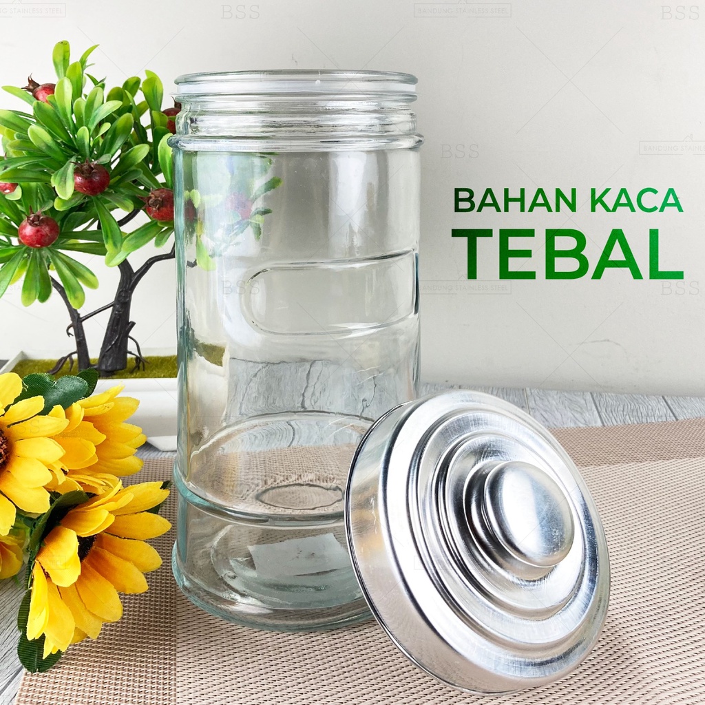 Toples Kaca Tinggi 1.4L Tebal Aesthetic Wadah Penyimpanan Makanan Camilan Kue Kering Lebaran Kedap Udara