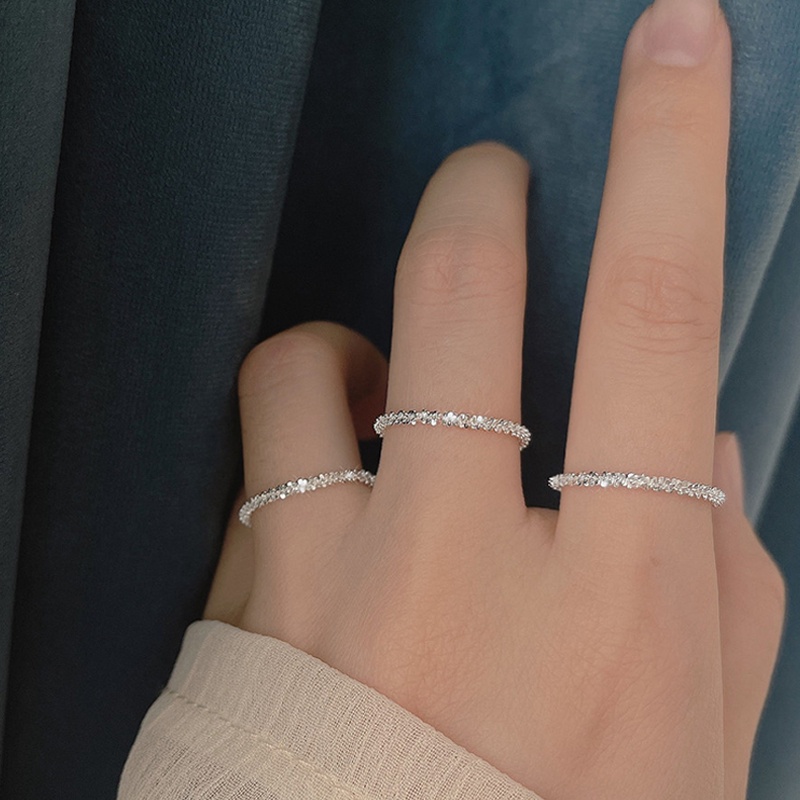 Papaozhu Ins Trendi Perak Berkilauan Sequin Stackable Ring Untuk Wanita Perempuan Elegan Lembut Bersinar Buku Jari Rings Perhiasan Hadiah