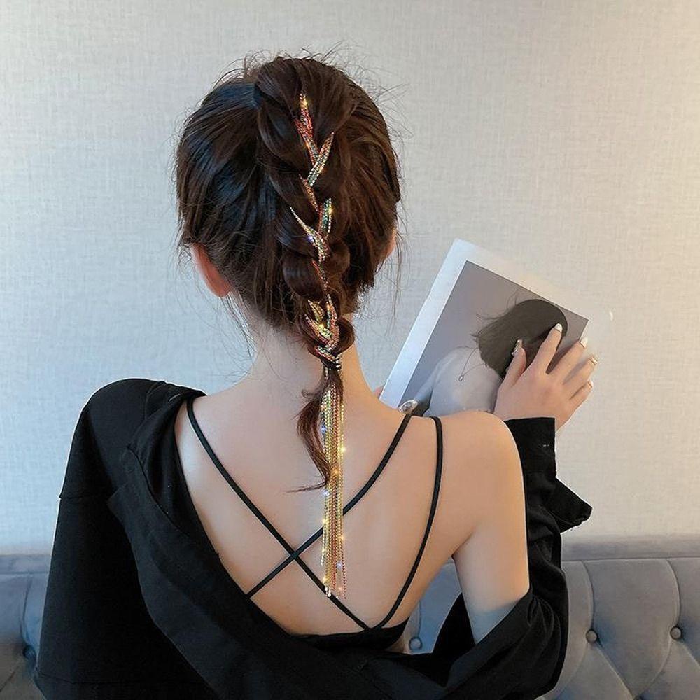 Agustinina Kristal Dikepang Jepit Rambut Elegan Stylish Rumbai Panjang Ponytail Clip Multi-layer Baru Hiasan Kepala Korea Jepit