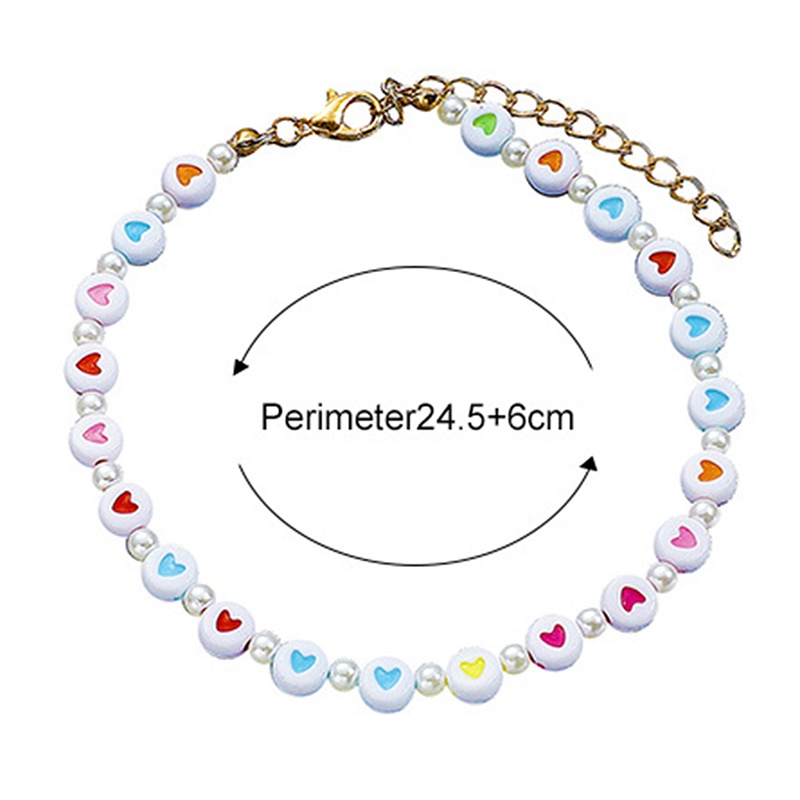[AYBx] Baju Kaos Distro Pria Wanita Lengan Pendek Warna-warni Manik Mutiara Gelang Kaki Bohemian Manik-Manik Jantung Kalung Akrilik Handmade Bead Bracelet Anklet