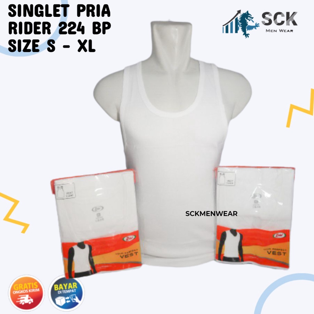 Kaos Dalam Pria RIDER 224 Polos PUTIH Krah V / Oblong  T-Shirt Lifestyle R224 BP / Pakaian Dalam Cowok - sckmenwear GROSIR