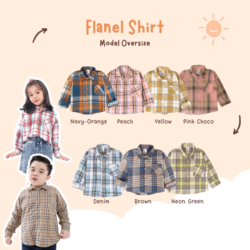 Yobebee Kemeja Flanel Anak Tangan Panjang Usia 2 3 4 6 8 Tahun Baju Atasan Kids Motif Kotak Shirt Katun Model Casual Santai