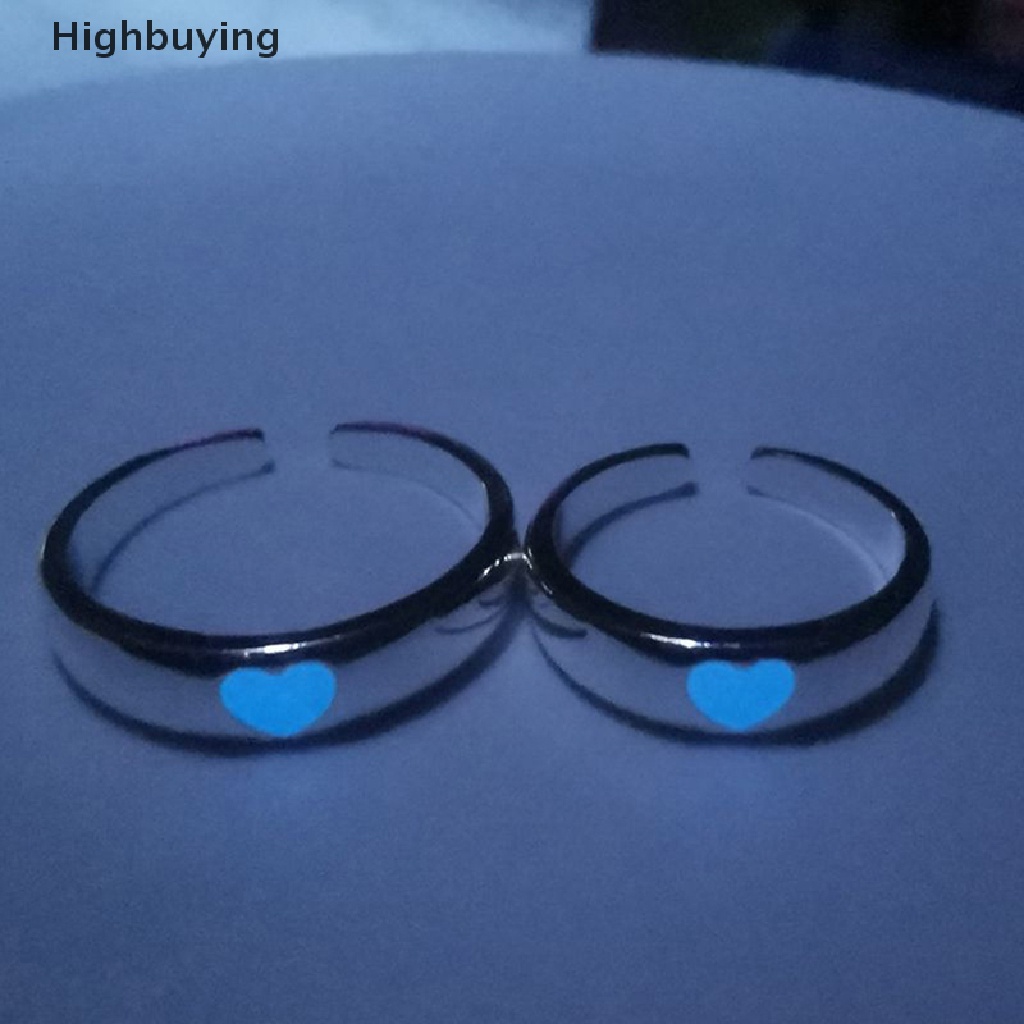 Hbid 1pasang Mode Baru Cinta Jantung Cincin Pembukaan Adjustable Retro Fluorescent Rings Bercahaya Pasangan Jantung Cincin Vintage Jari Gadis Pesta Perhiasan Hadiah Glory